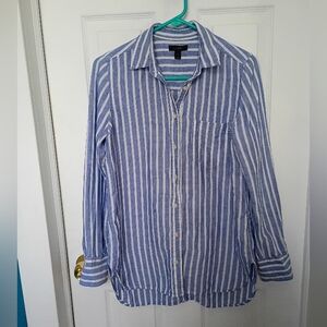 J Crew Blue and White Striped Button Down
